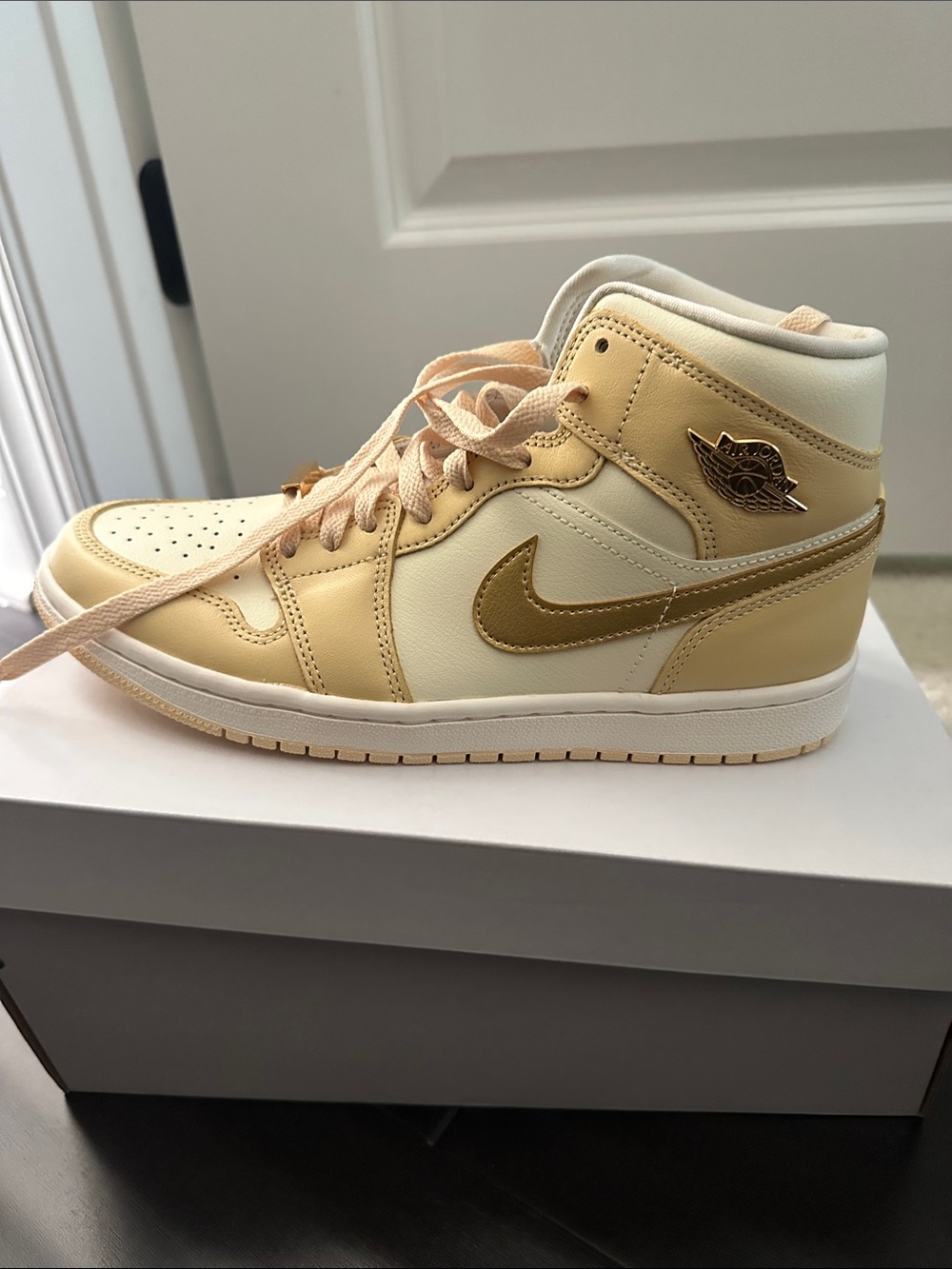 Nike Women's Mid-Top Sneakers in Cream and Gold